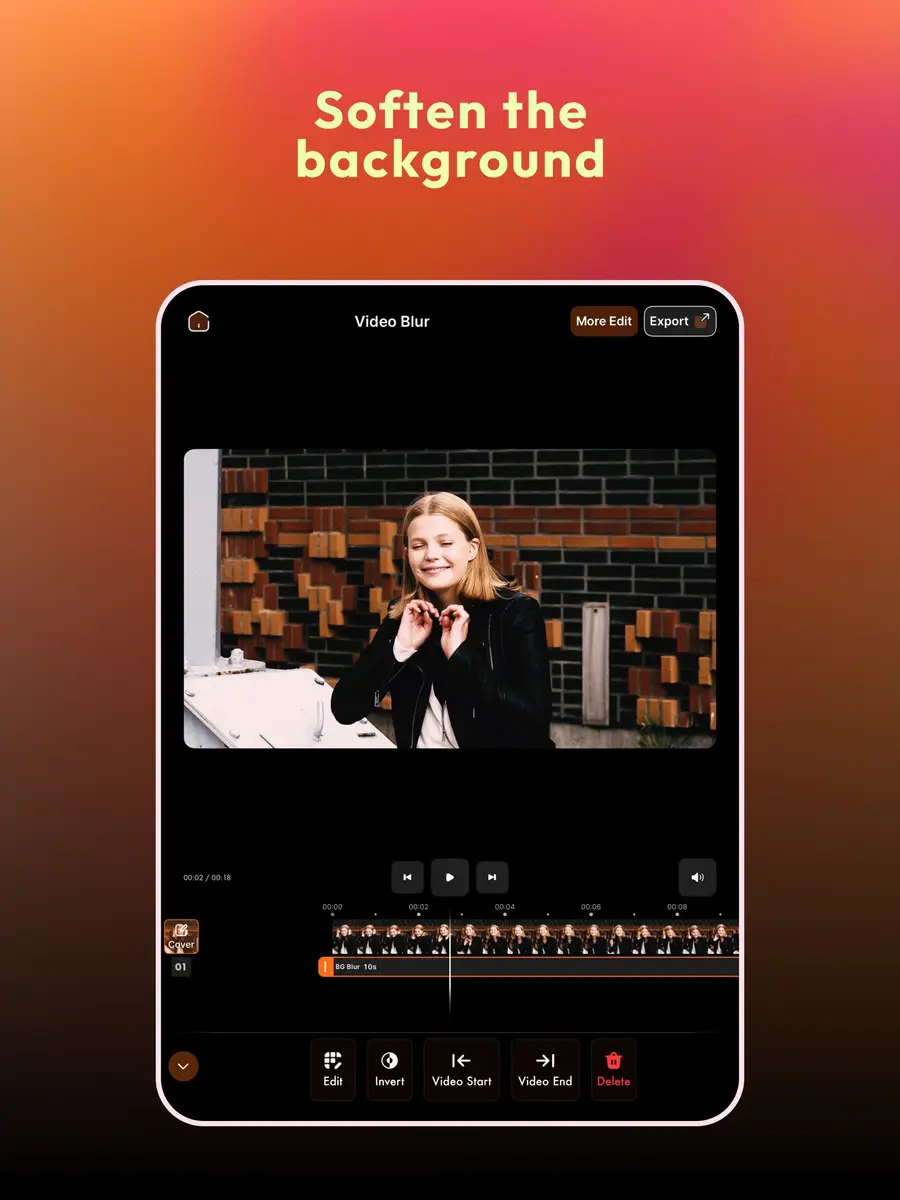 TrackCut video blur editor softening the background behind a speaker