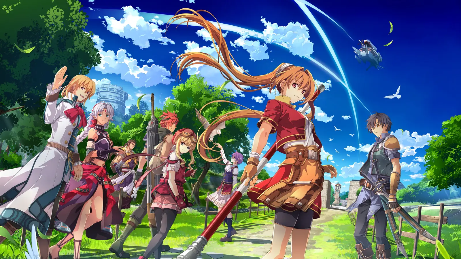 Estelle, Joshua and other heroes of Trails in the Sky 1st Chapter on a sunny path