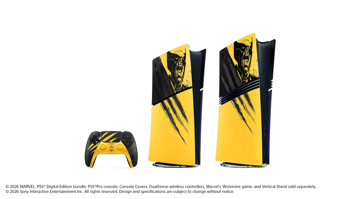ਪੀਲਾ DualSense ਅਤੇ ਦੋ Wolverine PS5 ਕਵਰ