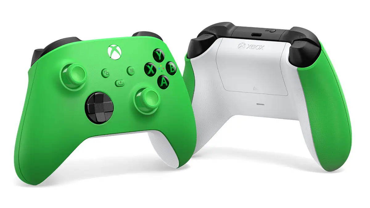 Green Xbox Wireless Controller seen from the front and the back