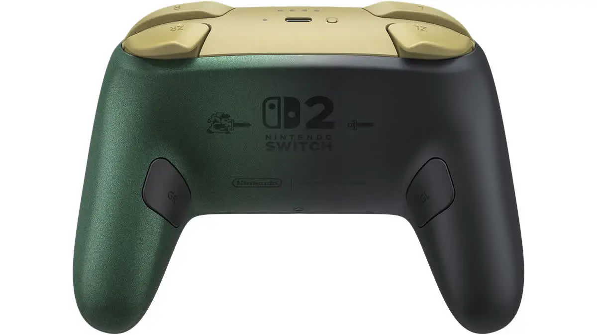 Back of the controller with green and black grips